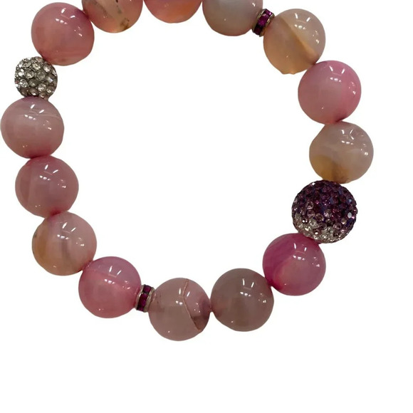 Pink Agate and Swarovski Crystal Beaded Bracelet - Picture 4 of 7